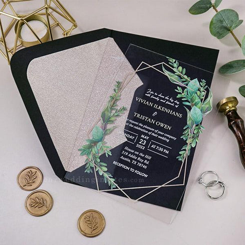 Tropical Greenery Geometric .04" Acrylic Wedding Invitations CWIA07